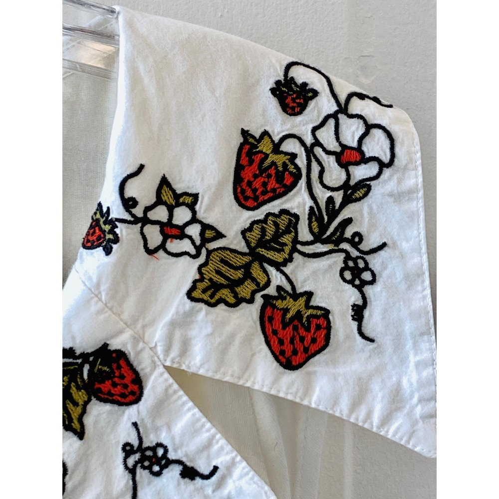 Maeve Anthropologie Strawberry Embroidered Fruit Babydoll Top White Ivory size M - Picture 11 of 16